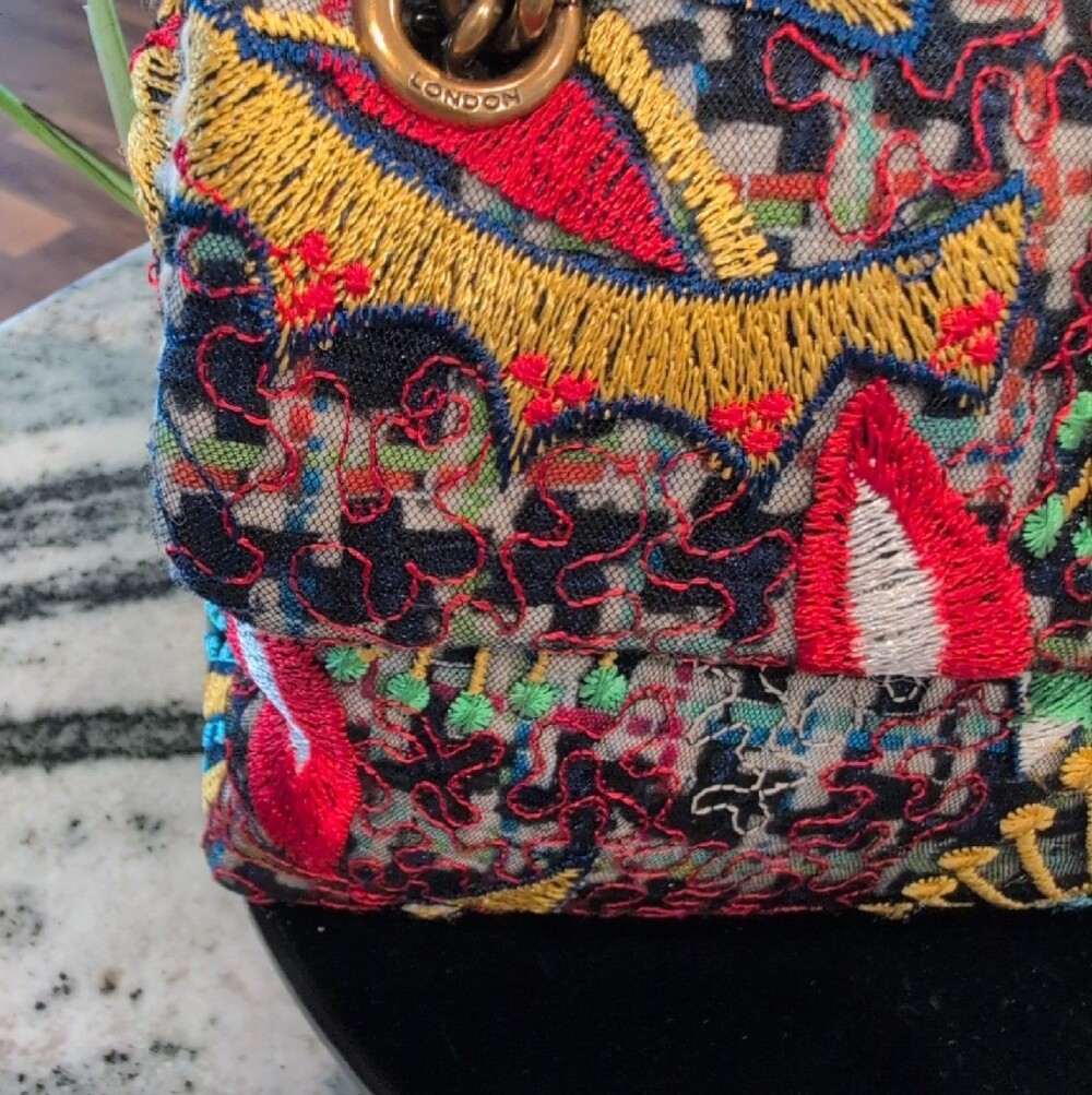 Kurt Geiger Multicolor Embroidered Shoulder Bag with Gold Hardware EUC - Picture 3 of 7